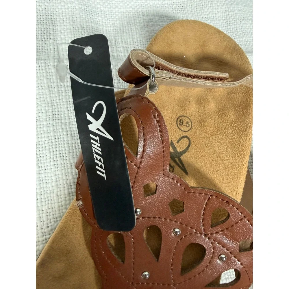 Athlefit Womens Orthotic Slingback Sandals Brown Laser Cut Thong Size 9.5 NEW‎